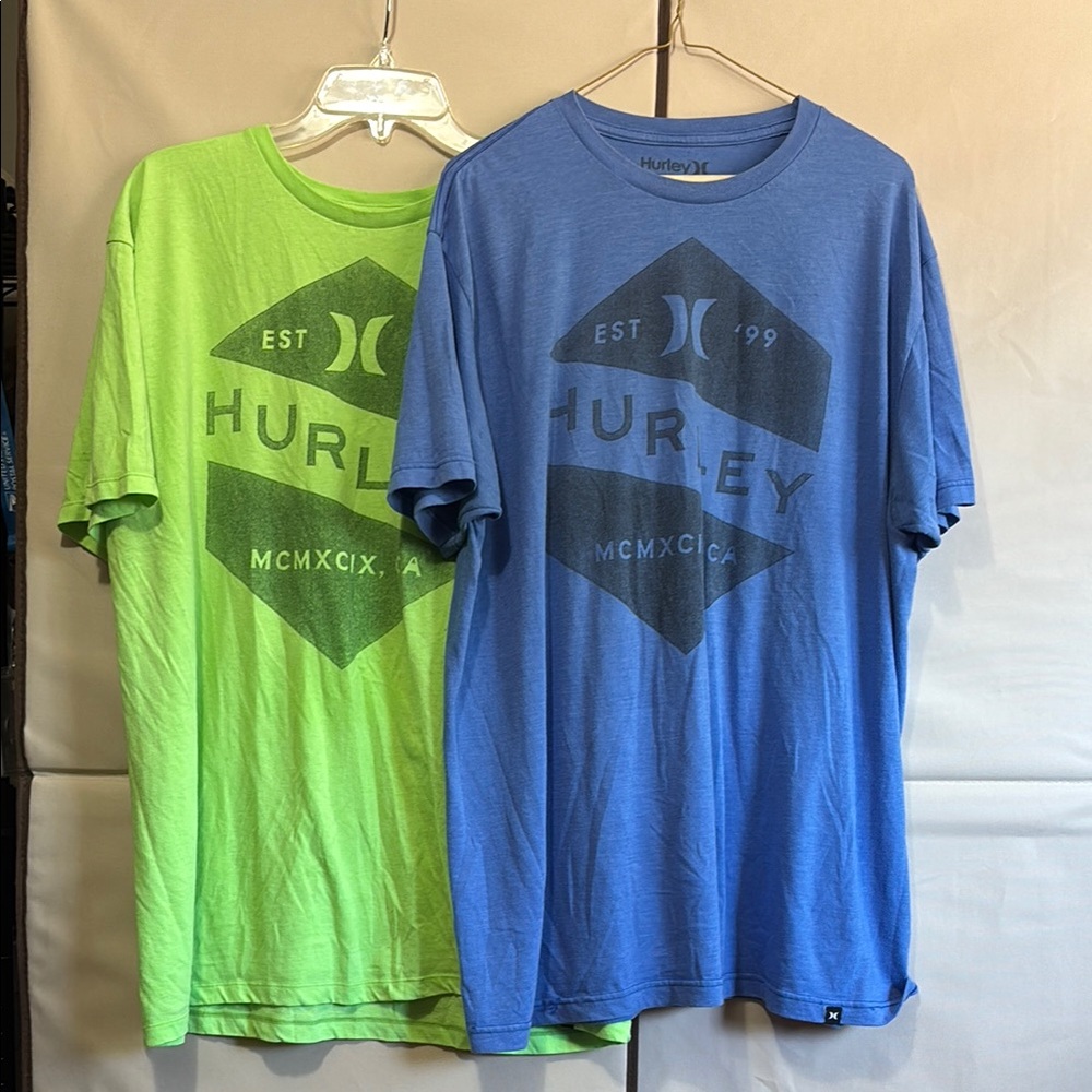 2x Hurley Blue and Green Short Sleeve Tees Casual Comfort